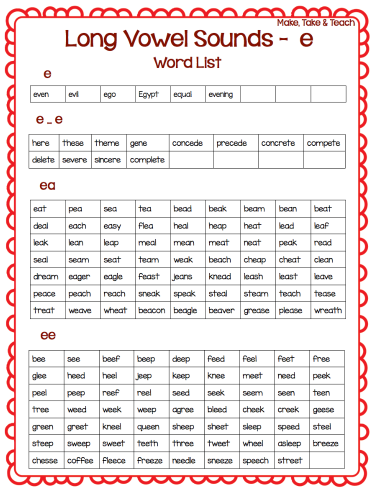 long e word list Long e word list