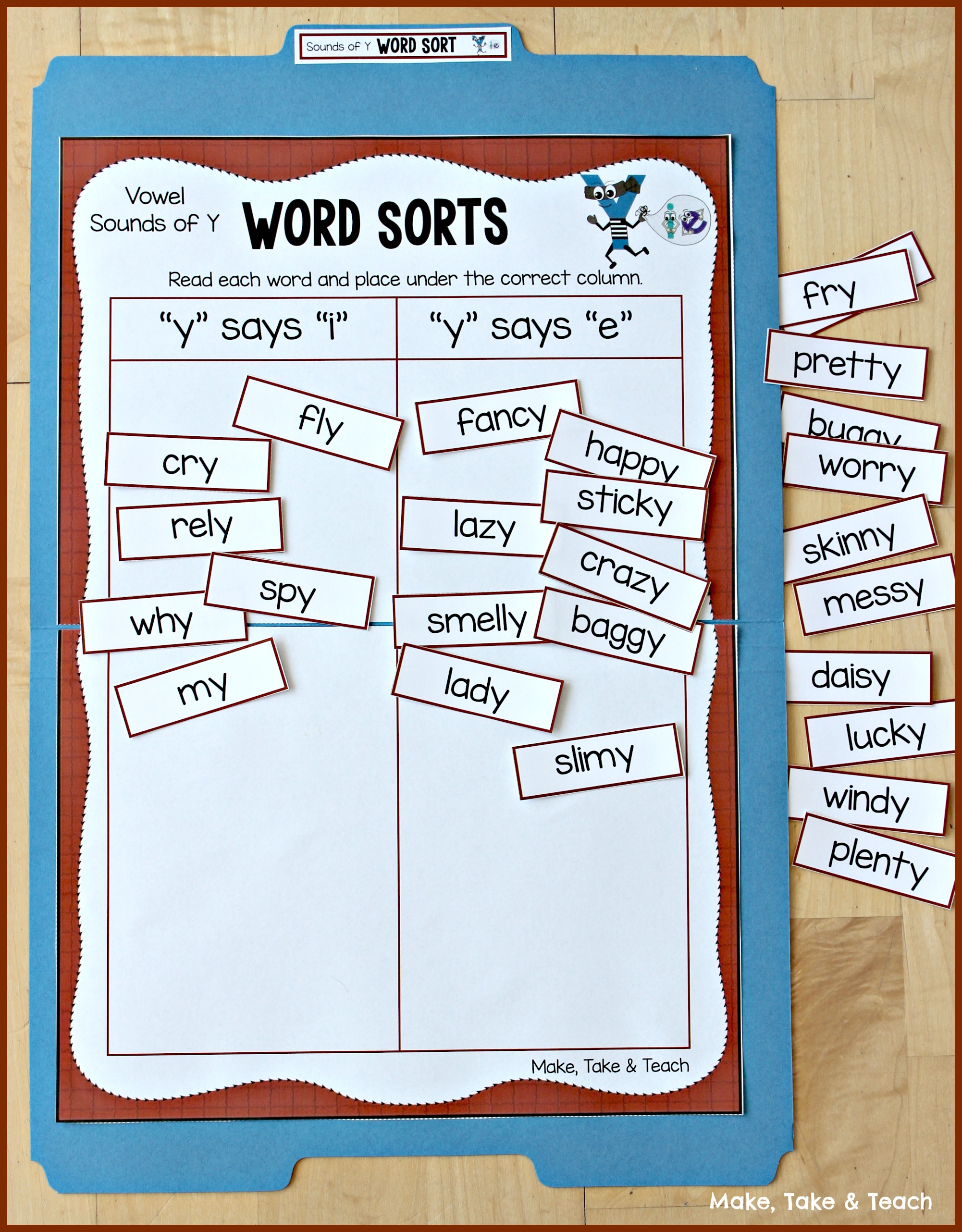 Sounds of Letter Y Printable Word Sort activities Sounds of Letter Y Printable Word Sort activities