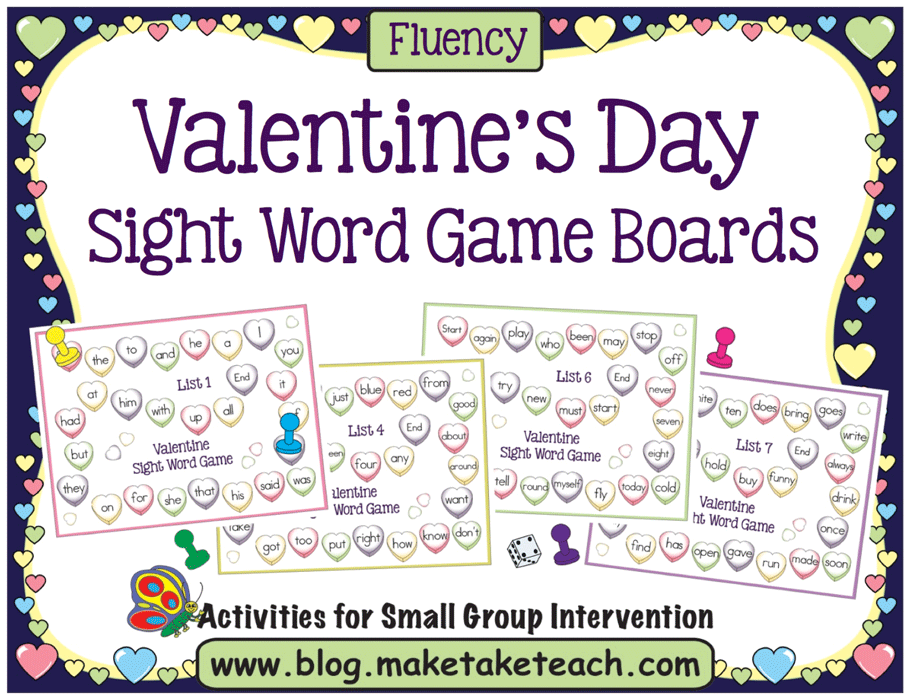 Valentine's Sight Word Games free printable game boards Valentine's Sight Word Games free printable game boards