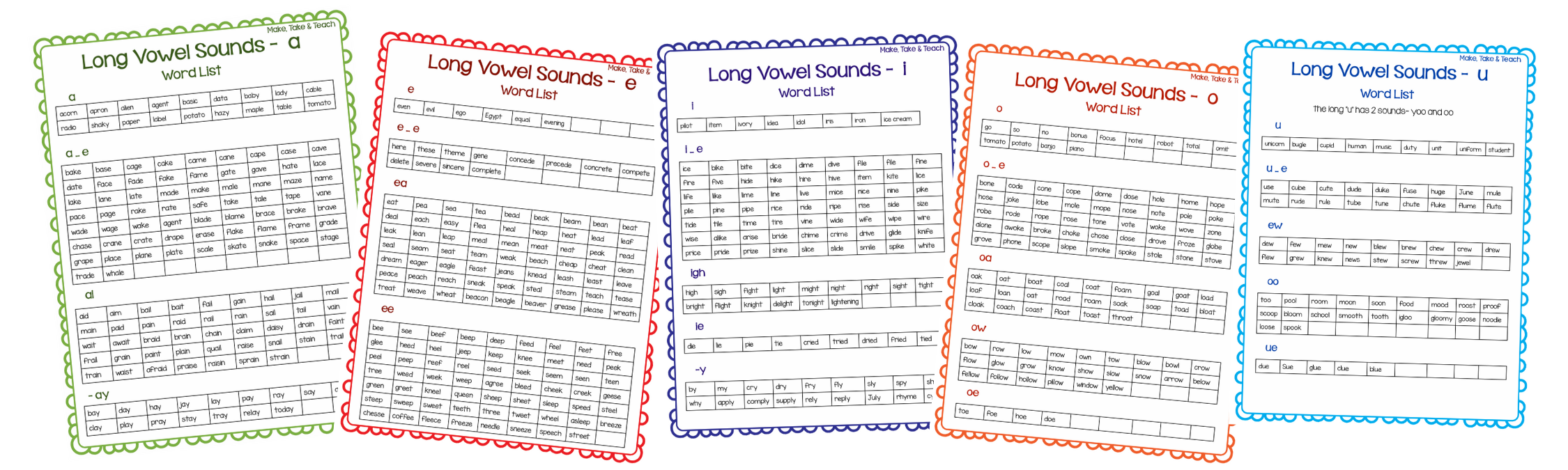 Long Vowel Spelling Word lists Long Vowel Spelling Word lists